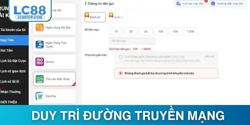 Thành viên cần đảm bảo duy trì đường truyền mạng ổn định